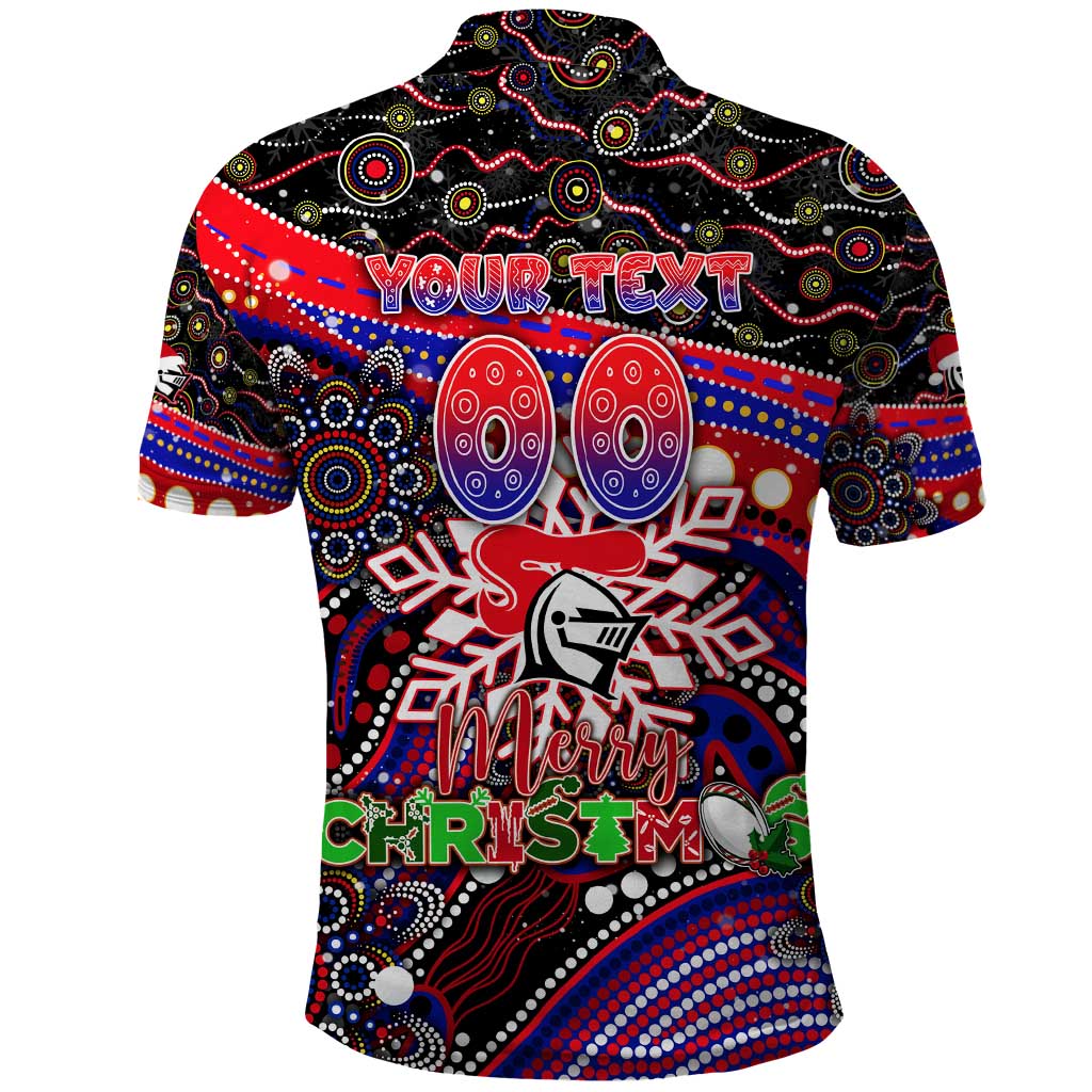 Merry Christmas Newcastle Knights Polo Shirt Aboriginal Santa Rugby Mascot - Novocastrians