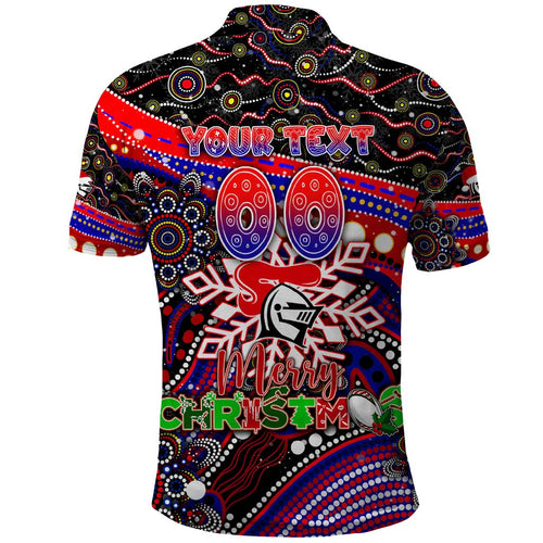 Merry Christmas Newcastle Knights Polo Shirt Aboriginal Santa Rugby Mascot - Novocastrians