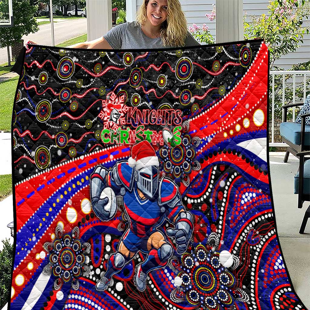 Merry Christmas Newcastle Knights Quilt Aboriginal Santa Rugby Mascot - Novocastrians