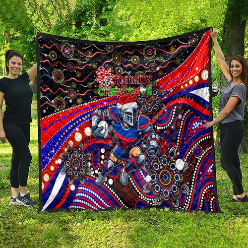 Merry Christmas Newcastle Knights Quilt Aboriginal Santa Rugby Mascot - Novocastrians