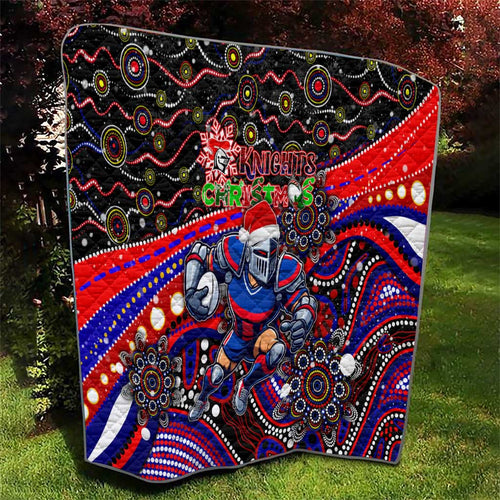 Merry Christmas Newcastle Knights Quilt Aboriginal Santa Rugby Mascot - Novocastrians