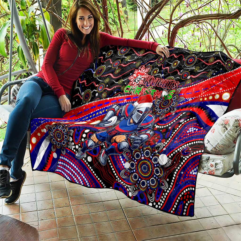 Merry Christmas Newcastle Knights Quilt Aboriginal Santa Rugby Mascot - Novocastrians
