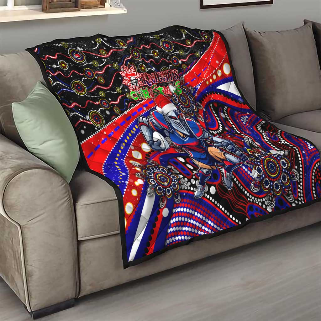 Merry Christmas Newcastle Knights Quilt Aboriginal Santa Rugby Mascot - Novocastrians