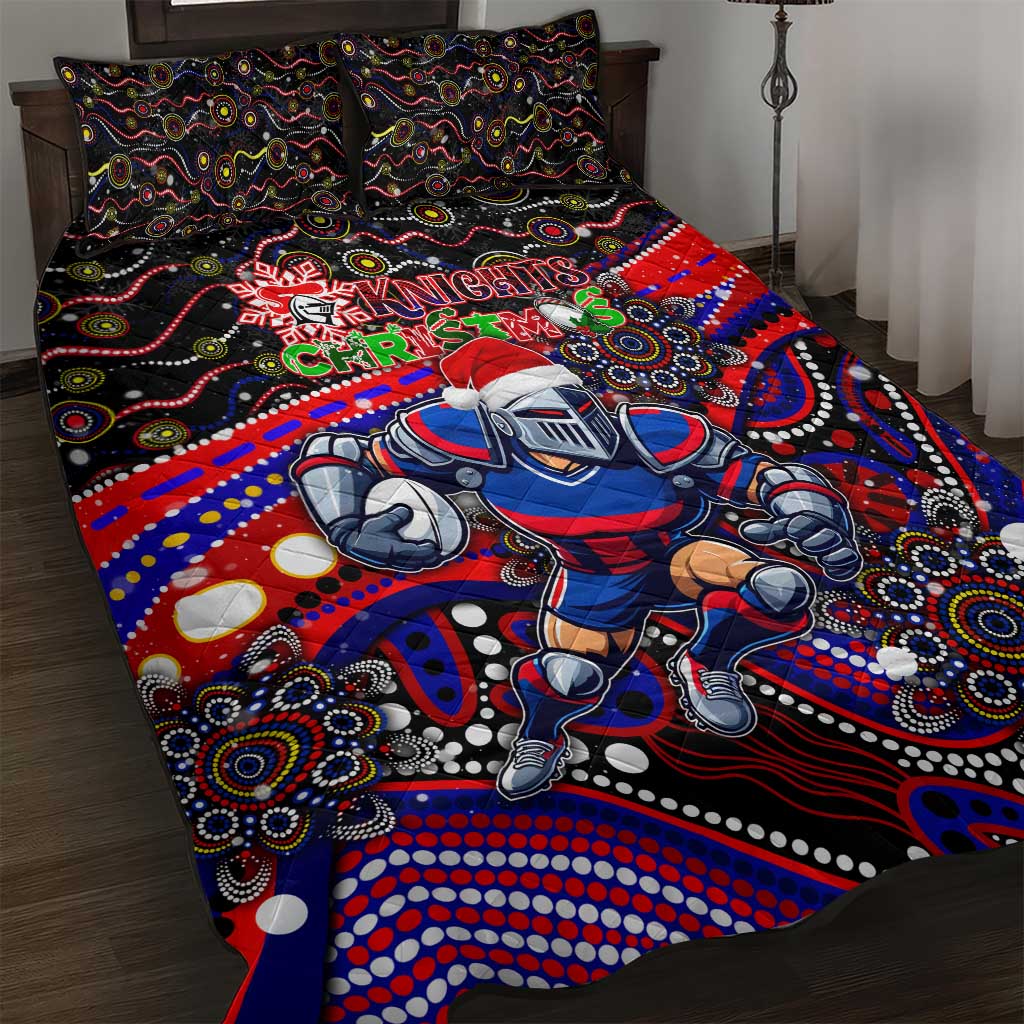 Merry Christmas Newcastle Knights Quilt Bed Set Aboriginal Santa Rugby Mascot - Novocastrians