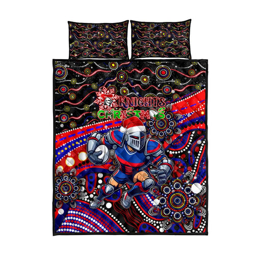 Merry Christmas Newcastle Knights Quilt Bed Set Aboriginal Santa Rugby Mascot - Novocastrians