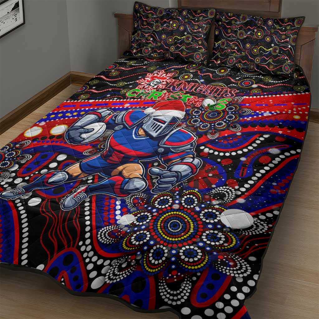 Merry Christmas Newcastle Knights Quilt Bed Set Aboriginal Santa Rugby Mascot - Novocastrians