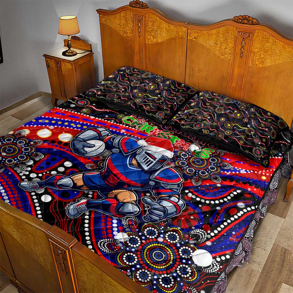 Merry Christmas Newcastle Knights Quilt Bed Set Aboriginal Santa Rugby Mascot - Novocastrians
