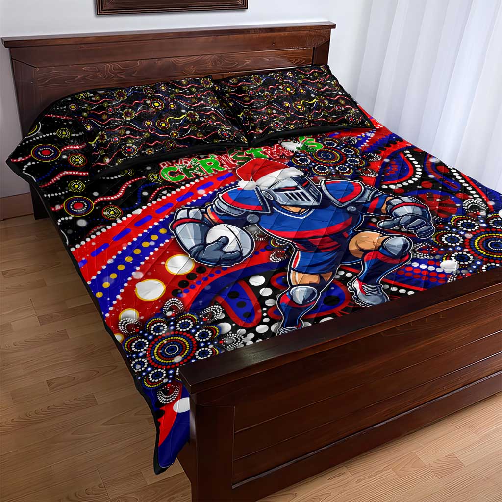 Merry Christmas Newcastle Knights Quilt Bed Set Aboriginal Santa Rugby Mascot - Novocastrians