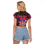 Merry Christmas Newcastle Knights Raglan Cropped T Shirt Aboriginal Santa Rugby Mascot - Novocastrians