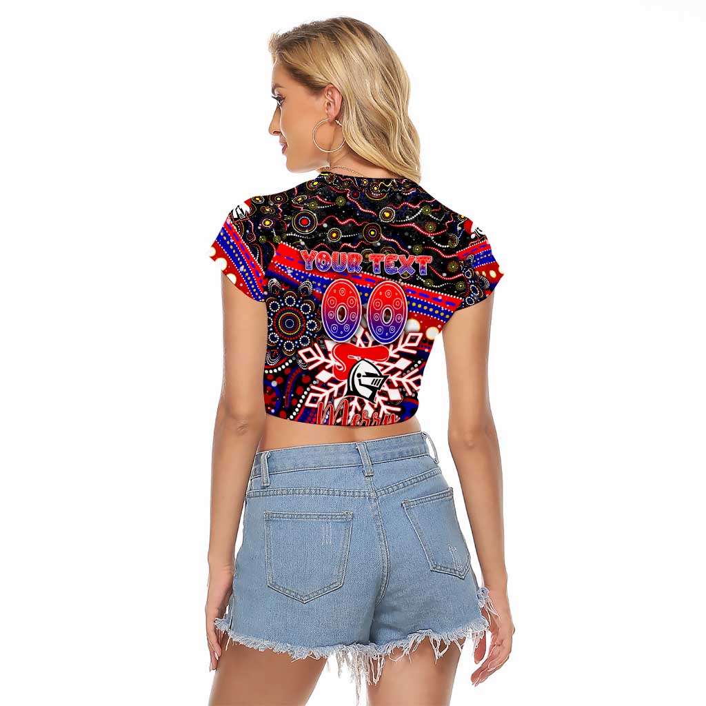 Merry Christmas Newcastle Knights Raglan Cropped T Shirt Aboriginal Santa Rugby Mascot - Novocastrians