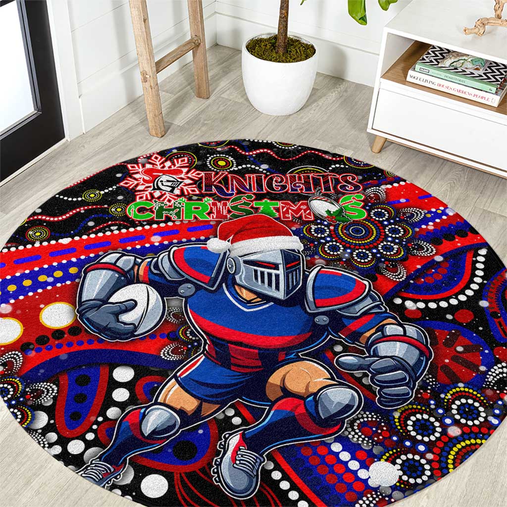 Merry Christmas Newcastle Knights Round Carpet Aboriginal Santa Rugby Mascot - Novocastrians