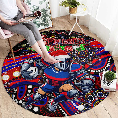 Merry Christmas Newcastle Knights Round Carpet Aboriginal Santa Rugby Mascot - Novocastrians