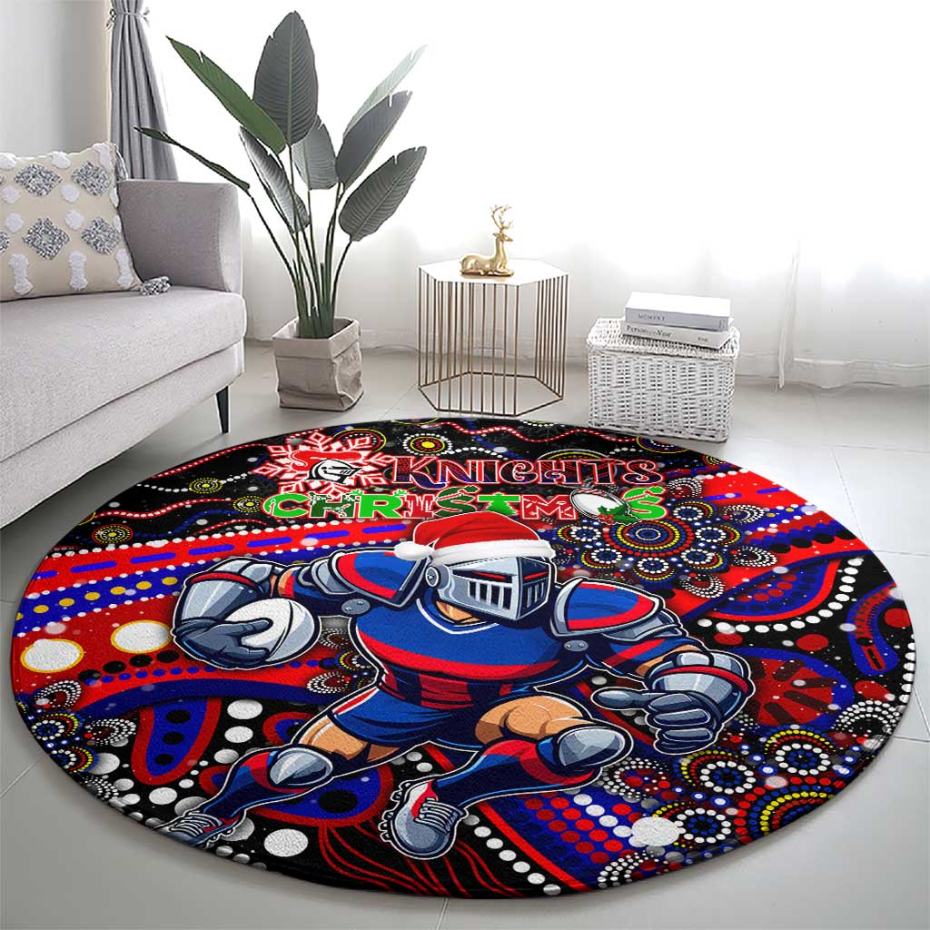 Merry Christmas Newcastle Knights Round Carpet Aboriginal Santa Rugby Mascot - Novocastrians