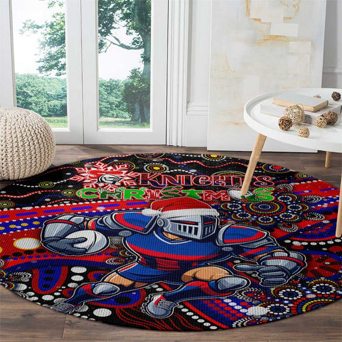 Merry Christmas Newcastle Knights Round Carpet Aboriginal Santa Rugby Mascot - Novocastrians