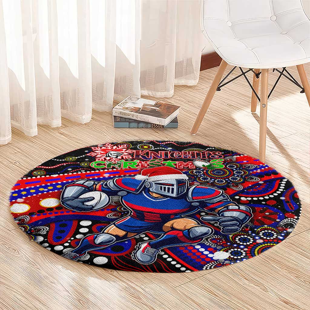 Merry Christmas Newcastle Knights Round Carpet Aboriginal Santa Rugby Mascot - Novocastrians