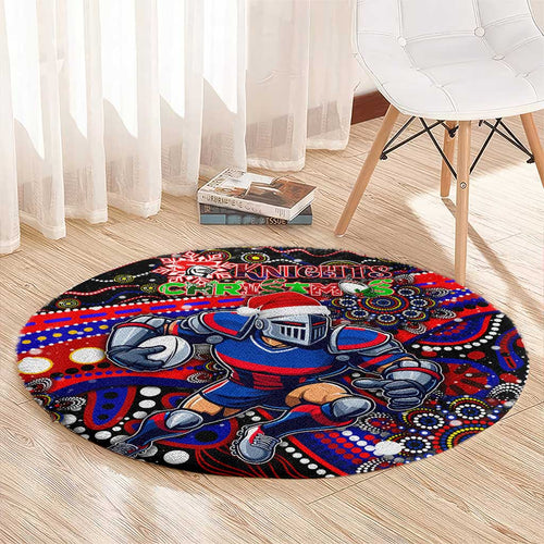 Merry Christmas Newcastle Knights Round Carpet Aboriginal Santa Rugby Mascot - Novocastrians