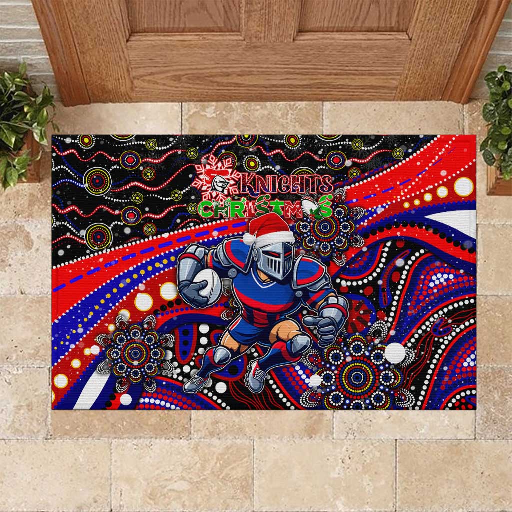 Merry Christmas Newcastle Knights Rubber Doormat Aboriginal Santa Rugby Mascot - Novocastrians