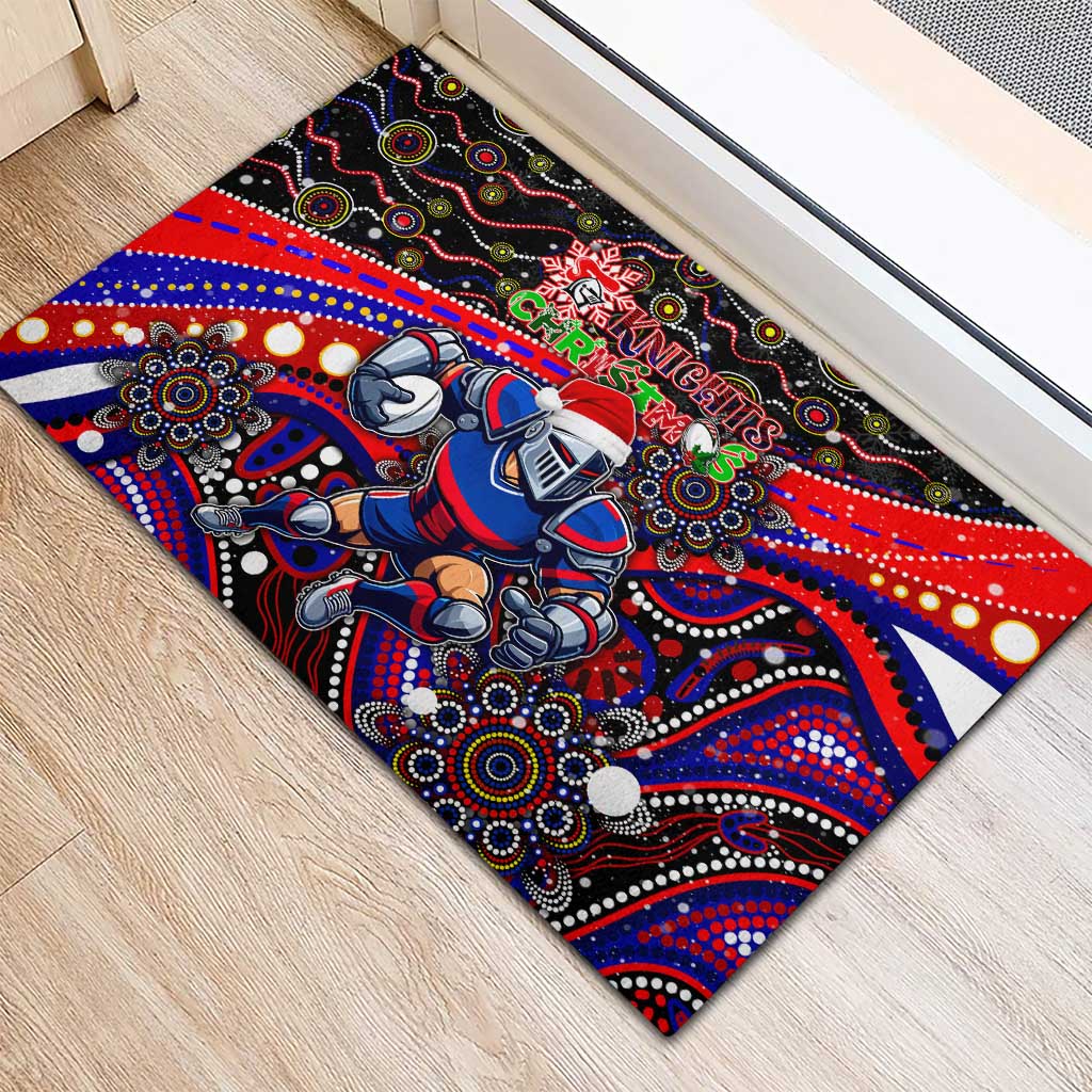 Merry Christmas Newcastle Knights Rubber Doormat Aboriginal Santa Rugby Mascot - Novocastrians