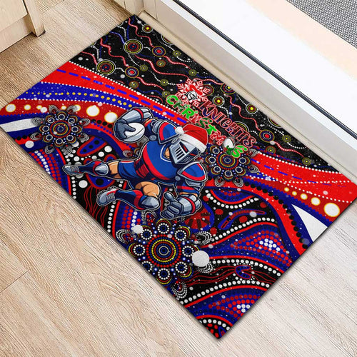 Merry Christmas Newcastle Knights Rubber Doormat Aboriginal Santa Rugby Mascot - Novocastrians