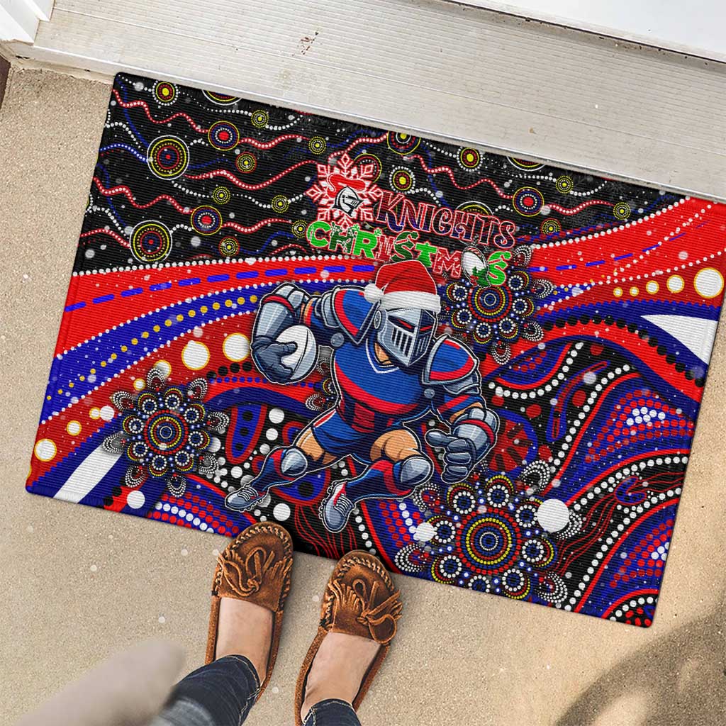 Merry Christmas Newcastle Knights Rubber Doormat Aboriginal Santa Rugby Mascot - Novocastrians