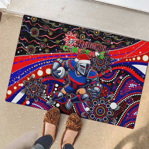 Merry Christmas Newcastle Knights Rubber Doormat Aboriginal Santa Rugby Mascot - Novocastrians