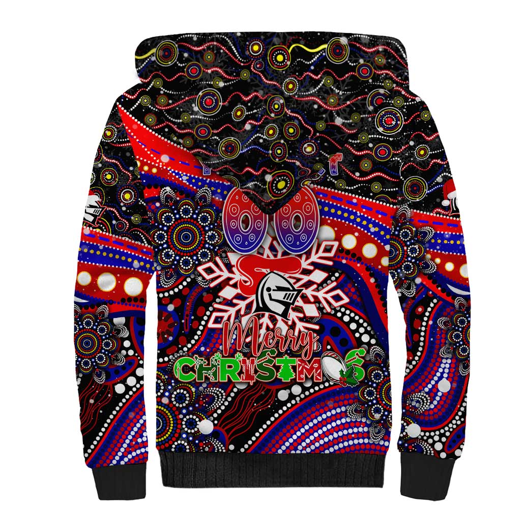 Merry Christmas Newcastle Knights Sherpa Hoodie Aboriginal Santa Rugby Mascot - Novocastrians
