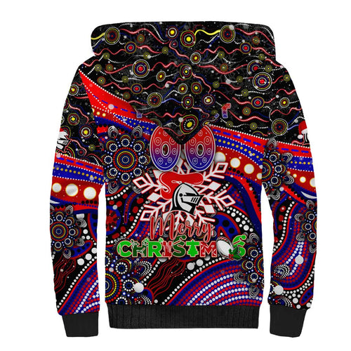 Merry Christmas Newcastle Knights Sherpa Hoodie Aboriginal Santa Rugby Mascot - Novocastrians