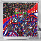 Merry Christmas Newcastle Knights Shower Curtain Aboriginal Santa Rugby Mascot - Novocastrians