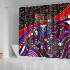 Merry Christmas Newcastle Knights Shower Curtain Aboriginal Santa Rugby Mascot - Novocastrians