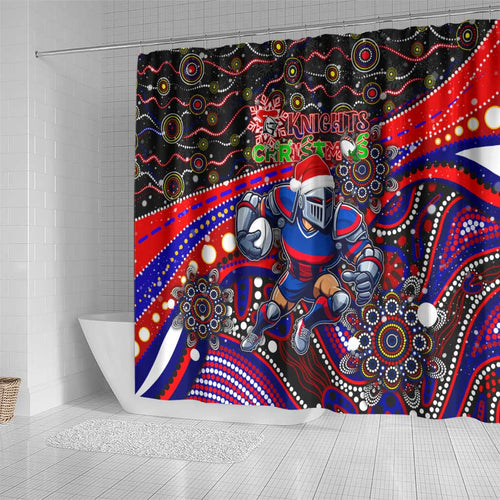 Merry Christmas Newcastle Knights Shower Curtain Aboriginal Santa Rugby Mascot - Novocastrians