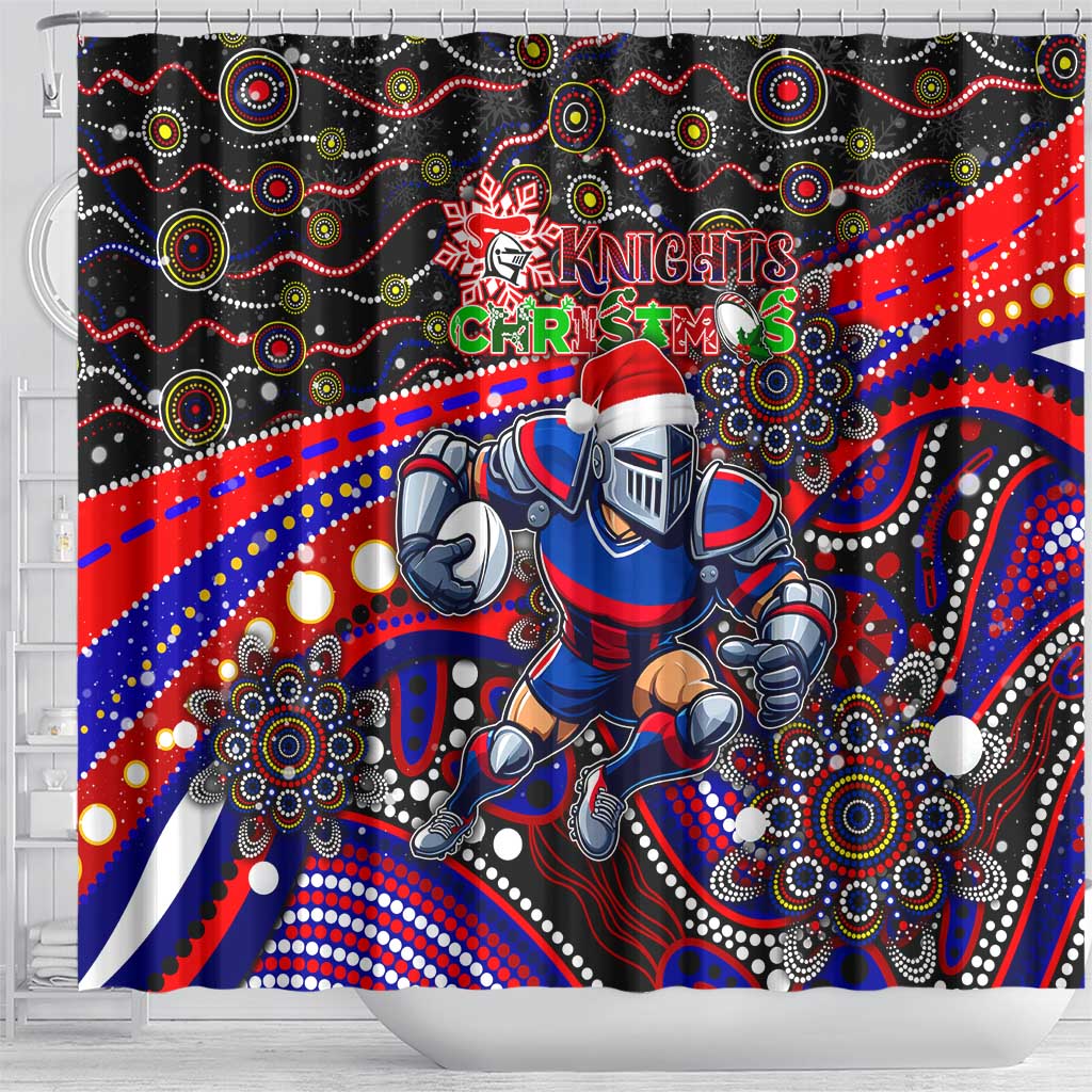 Merry Christmas Newcastle Knights Shower Curtain Aboriginal Santa Rugby Mascot - Novocastrians