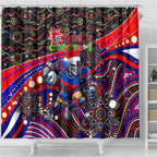 Merry Christmas Newcastle Knights Shower Curtain Aboriginal Santa Rugby Mascot - Novocastrians