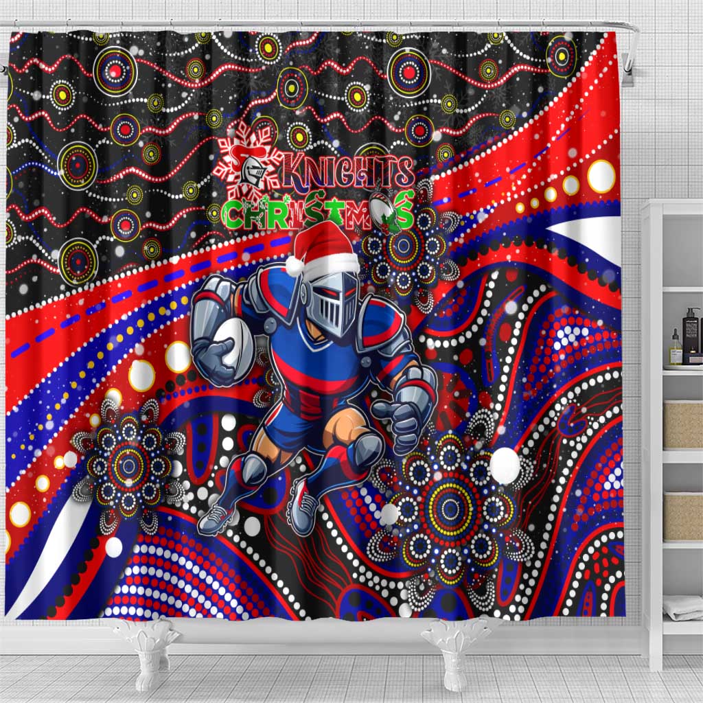 Merry Christmas Newcastle Knights Shower Curtain Aboriginal Santa Rugby Mascot - Novocastrians