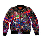 Merry Christmas Newcastle Knights Sleeve Zip Bomber Jacket Aboriginal Santa Rugby Mascot - Novocastrians