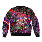 Merry Christmas Newcastle Knights Sleeve Zip Bomber Jacket Aboriginal Santa Rugby Mascot - Novocastrians