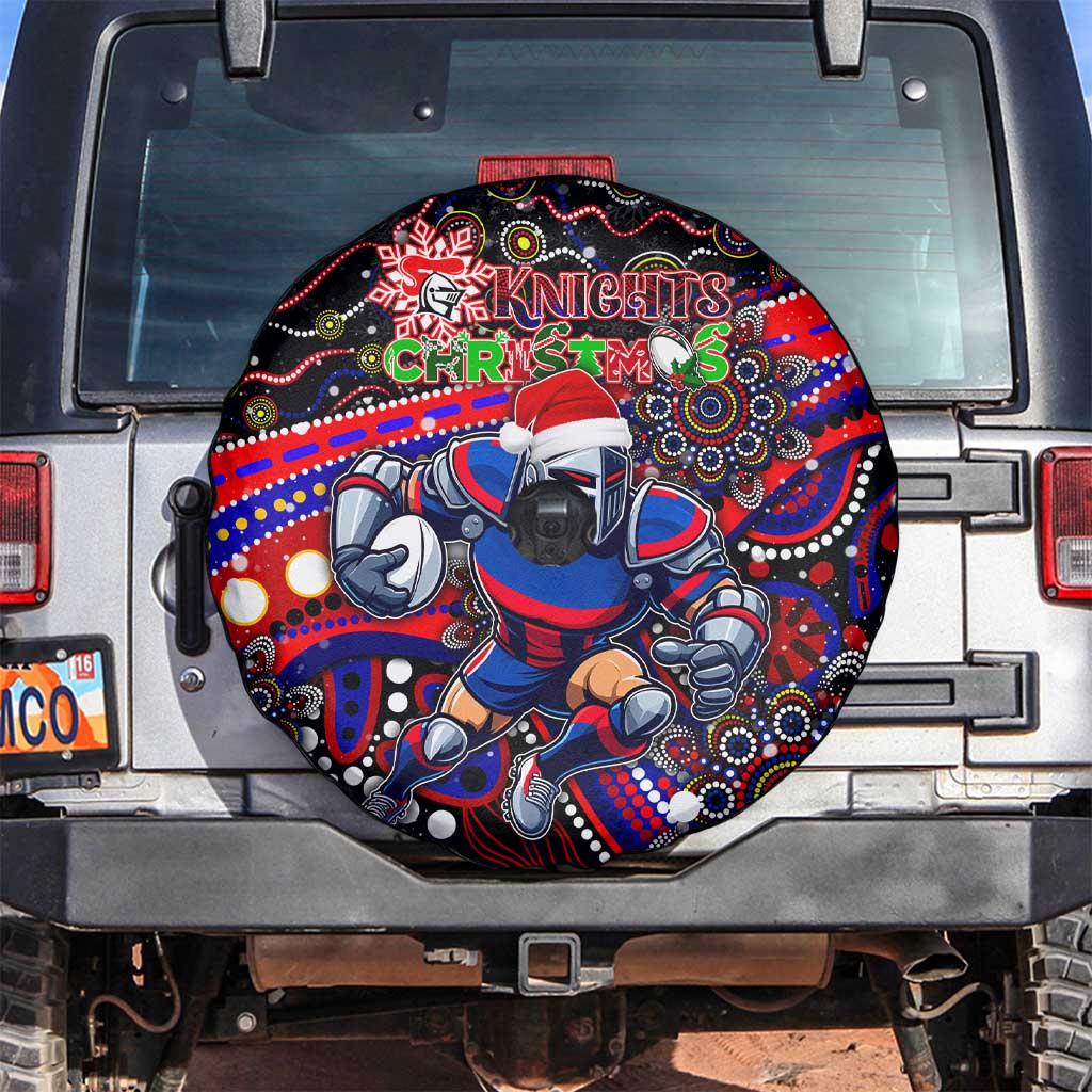 Merry Christmas Newcastle Knights Spare Tire Cover Aboriginal Santa Rugby Mascot - Novocastrians