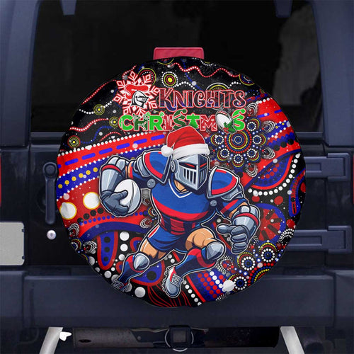 Merry Christmas Newcastle Knights Spare Tire Cover Aboriginal Santa Rugby Mascot - Novocastrians