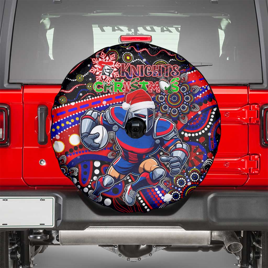 Merry Christmas Newcastle Knights Spare Tire Cover Aboriginal Santa Rugby Mascot - Novocastrians