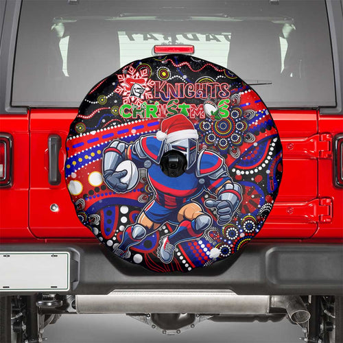 Merry Christmas Newcastle Knights Spare Tire Cover Aboriginal Santa Rugby Mascot - Novocastrians