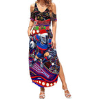 Merry Christmas Newcastle Knights Summer Maxi Dress Aboriginal Santa Rugby Mascot - Novocastrians