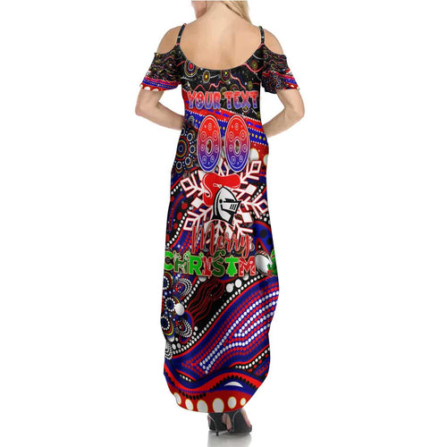 Merry Christmas Newcastle Knights Summer Maxi Dress Aboriginal Santa Rugby Mascot - Novocastrians