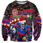 Merry Christmas Newcastle Knights Sweatshirt Aboriginal Santa Rugby Mascot - Novocastrians