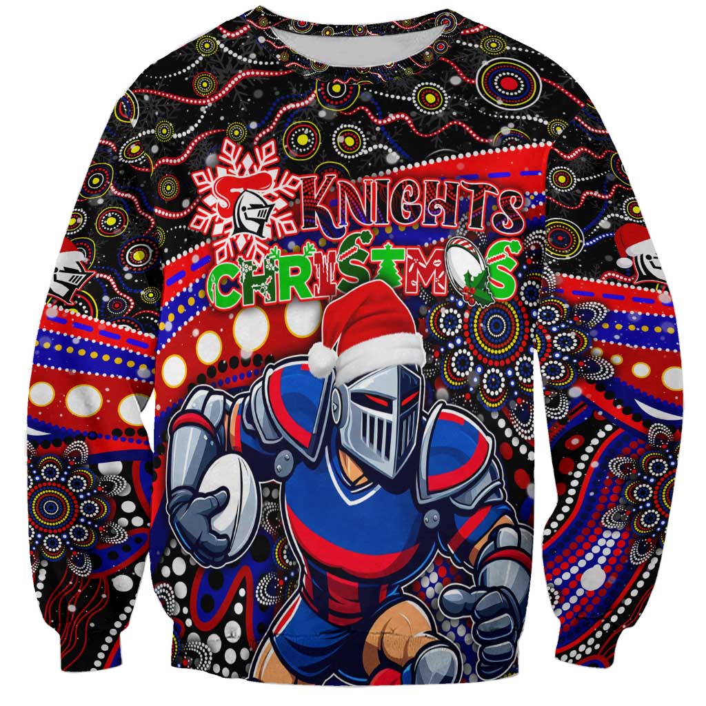 Merry Christmas Newcastle Knights Sweatshirt Aboriginal Santa Rugby Mascot - Novocastrians