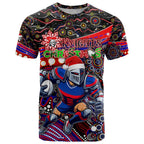 Merry Christmas Newcastle Knights T Shirt Aboriginal Santa Rugby Mascot - Novocastrians