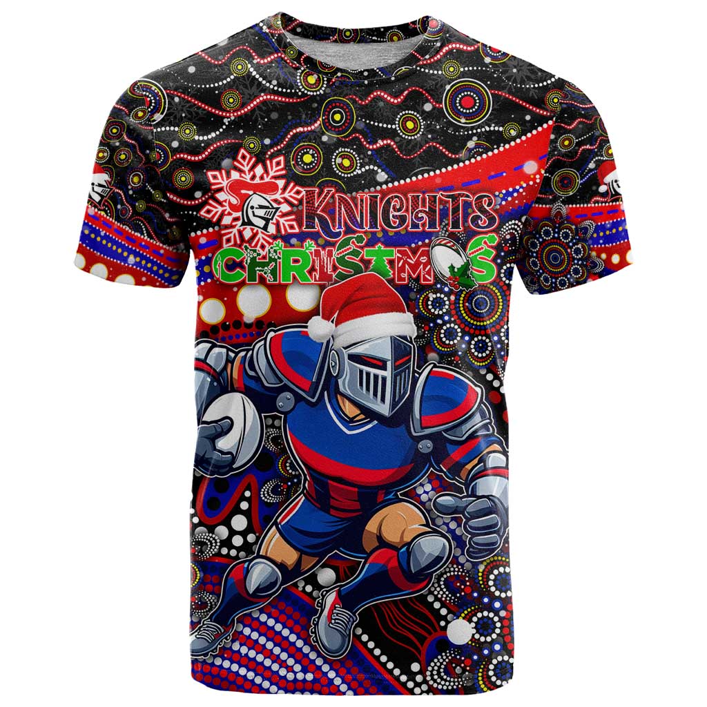 Merry Christmas Newcastle Knights T Shirt Aboriginal Santa Rugby Mascot - Novocastrians