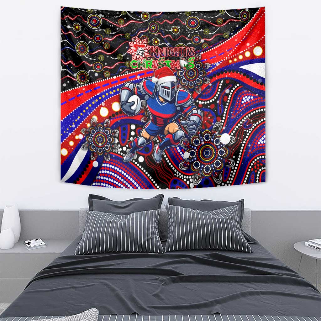 Merry Christmas Newcastle Knights Tapestry Aboriginal Santa Rugby Mascot - Novocastrians