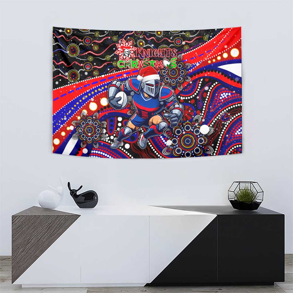 Merry Christmas Newcastle Knights Tapestry Aboriginal Santa Rugby Mascot - Novocastrians