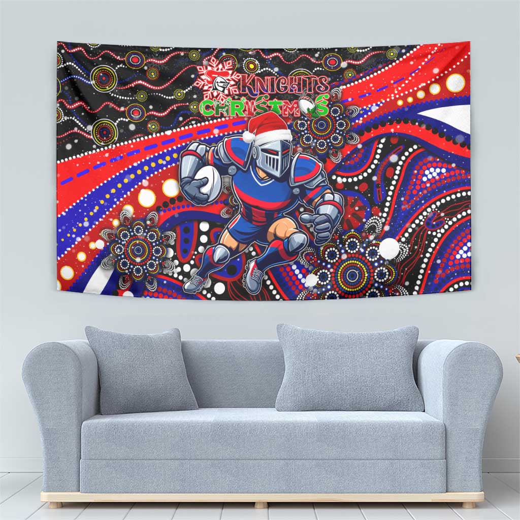 Merry Christmas Newcastle Knights Tapestry Aboriginal Santa Rugby Mascot - Novocastrians