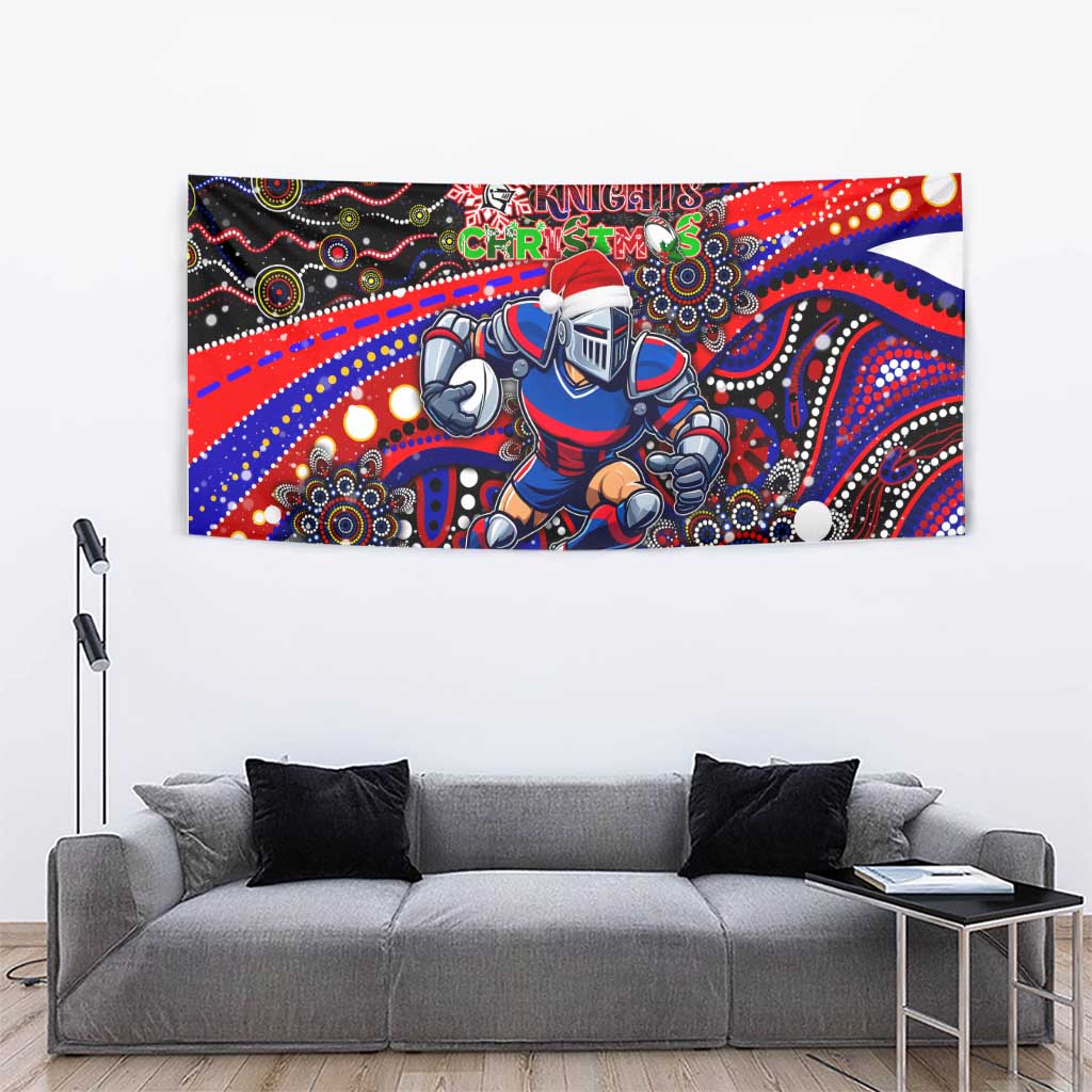 Merry Christmas Newcastle Knights Tapestry Aboriginal Santa Rugby Mascot - Novocastrians