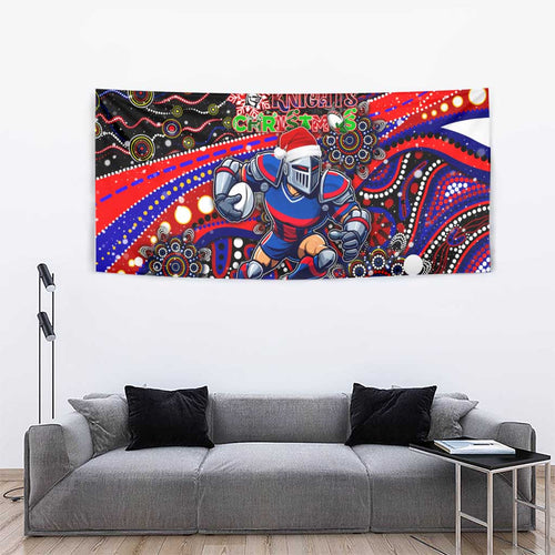 Merry Christmas Newcastle Knights Tapestry Aboriginal Santa Rugby Mascot - Novocastrians
